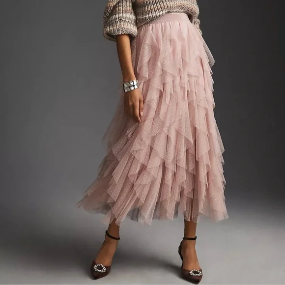 Carrie Black Textured Tulle Mesh Midi Skirt - Picture 3 of 4